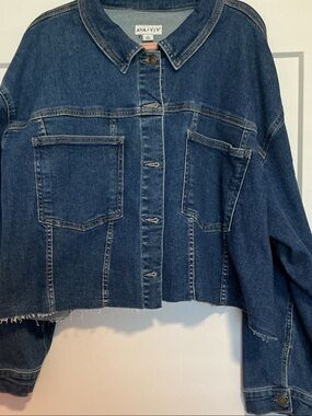 Ava & Viv Raw-Hem Cropped Denim Jacket - Blue Plus Size 3X New